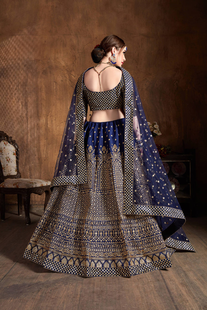 Navy Blue Color raw silk & Gold Jari with Glitter sequin embroidery Lehenga Choli