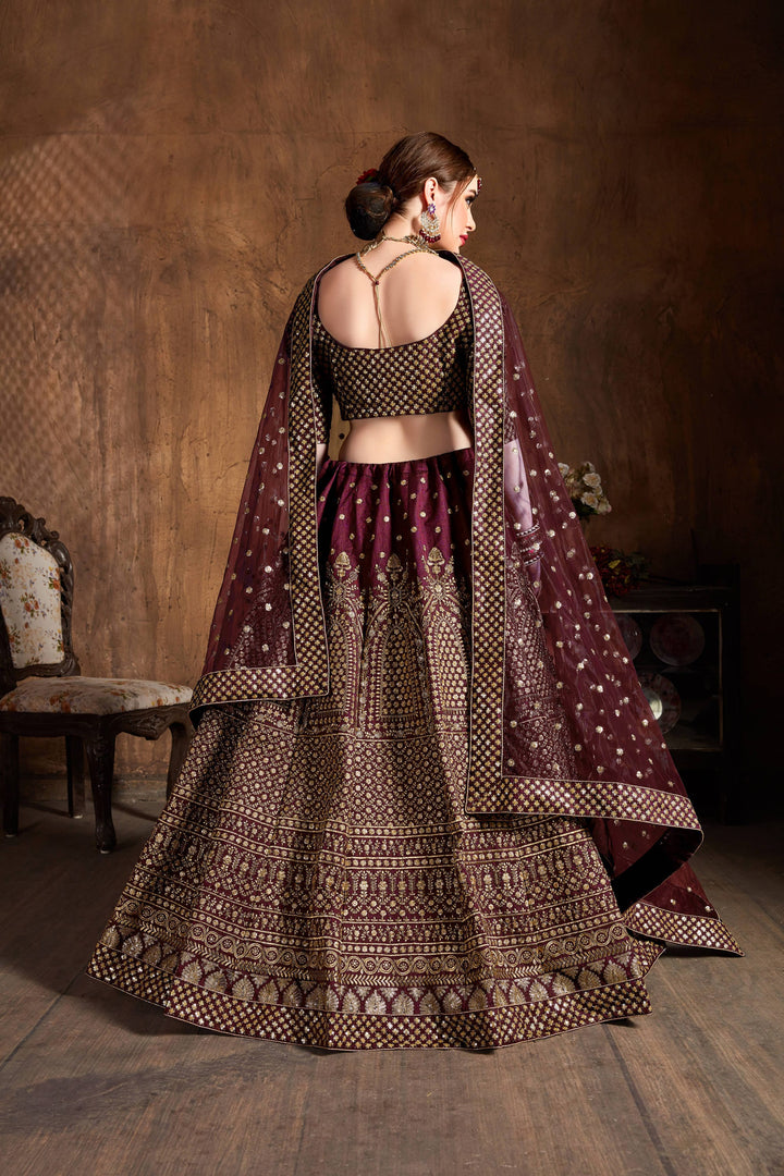 Maroon Color raw silk & Gold Jari with Glitter sequin embroidery Lehenga Choli