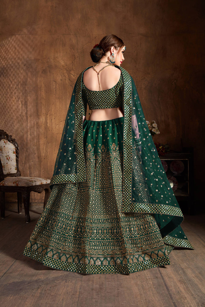 Green Color raw silk & Gold Jari with Glitter sequin embroidery Lehenga Choli