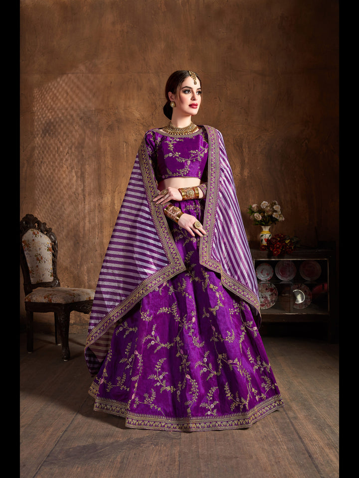 Purple color Mulberry Silk Zari, Sequins and Embroidery Work Lehenga Choli