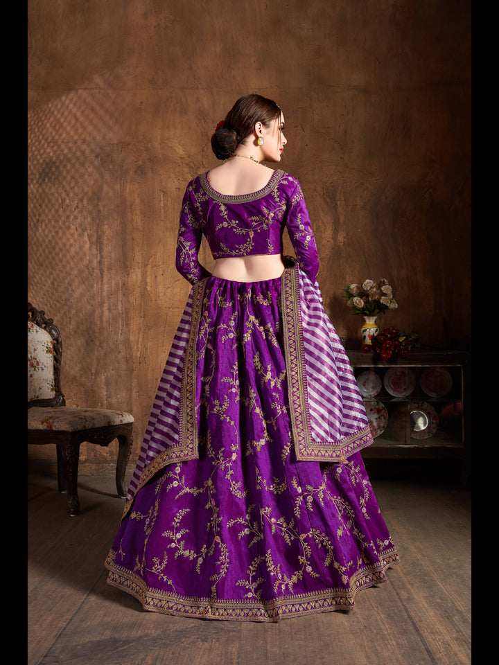 Purple color Mulberry Silk Zari, Sequins and Embroidery Work Lehenga Choli