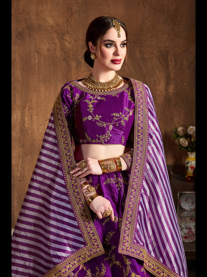 Purple color Mulberry Silk Zari, Sequins and Embroidery Work Lehenga Choli