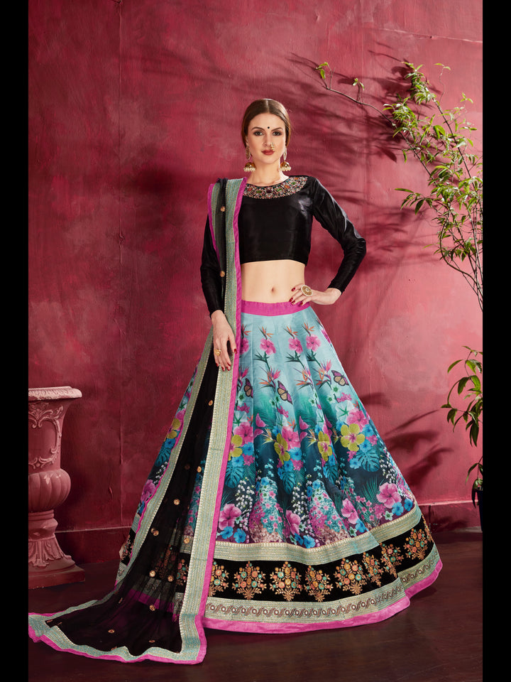 Multi Color Art Silk Embroidered And Sequins Lehenga Choli