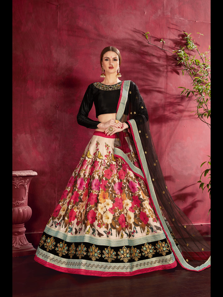 Cream Color Art Silk Embroidered and Sequins Lehenga Choli