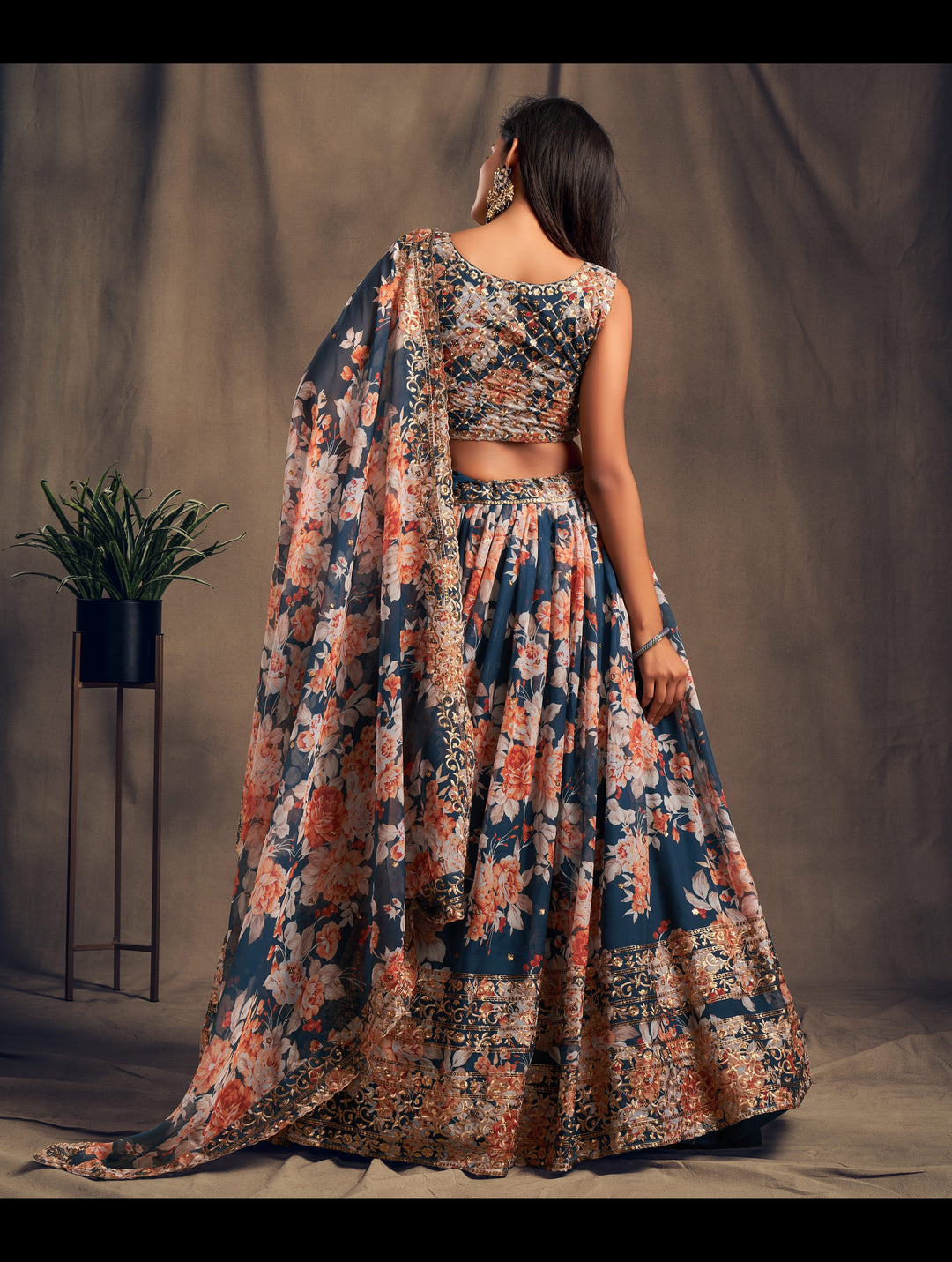 Dove Blue color Organza Sequins Zari Embroidery Work Lehenga Choli