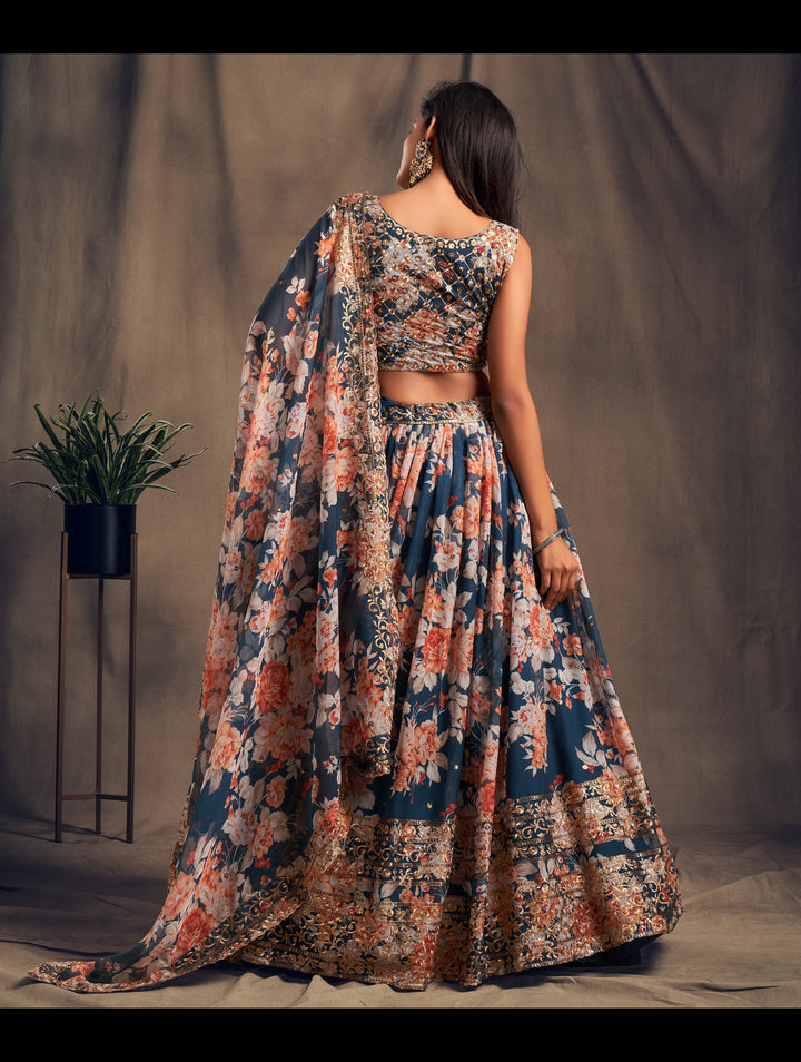 Dove Blue color Organza Sequins Zari Embroidery Work Lehenga Choli