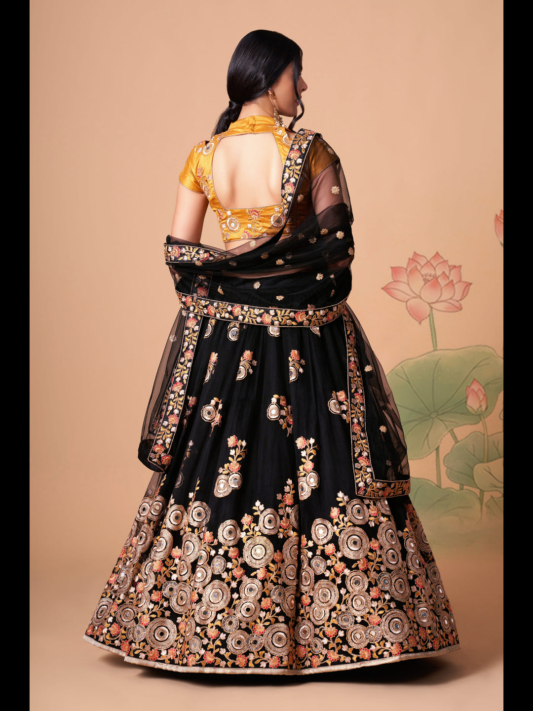 Black Color Soft Net Thread, Zari and Sequins Embroidery With Mirror Work Lehenga Choli