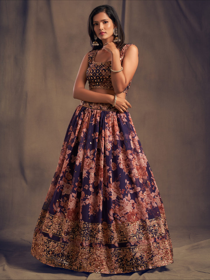 Purple color Organza Sequins Zari Embroidery Work Lehenga Choli
