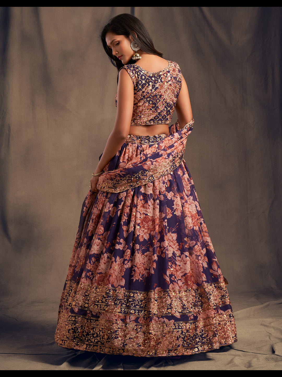 Purple color Organza Sequins Zari Embroidery Work Lehenga Choli