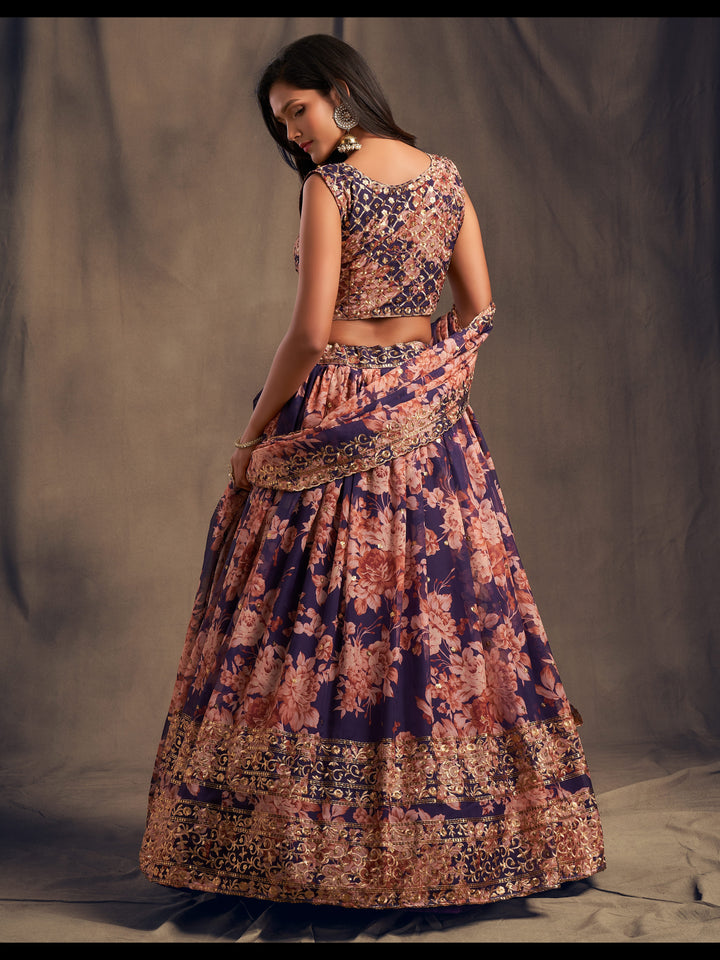 Purple color Organza Sequins Zari Embroidery Work Lehenga Choli