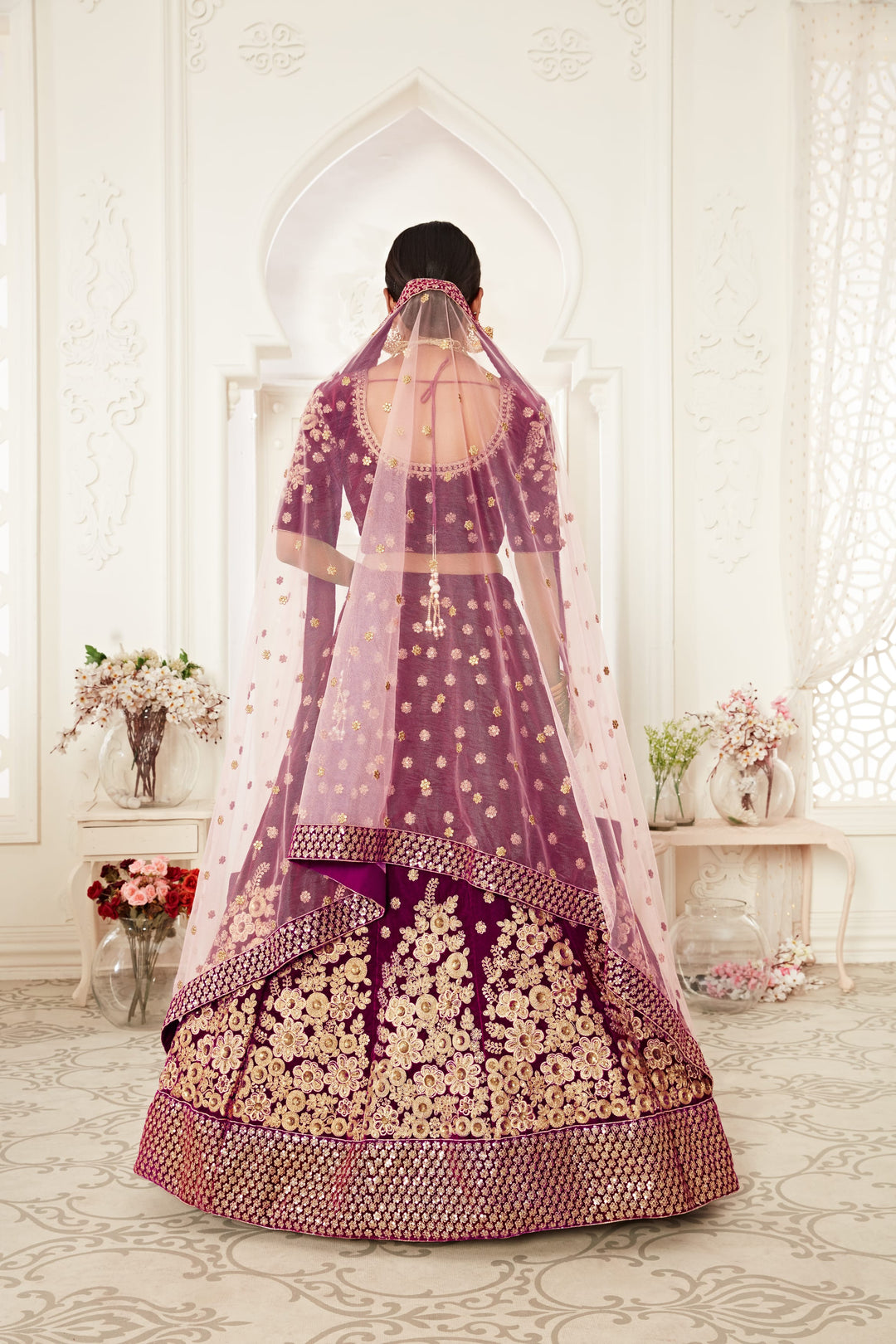 Purple color Velvet Thread and Sequins Embroidery Work Lehenga Choli
