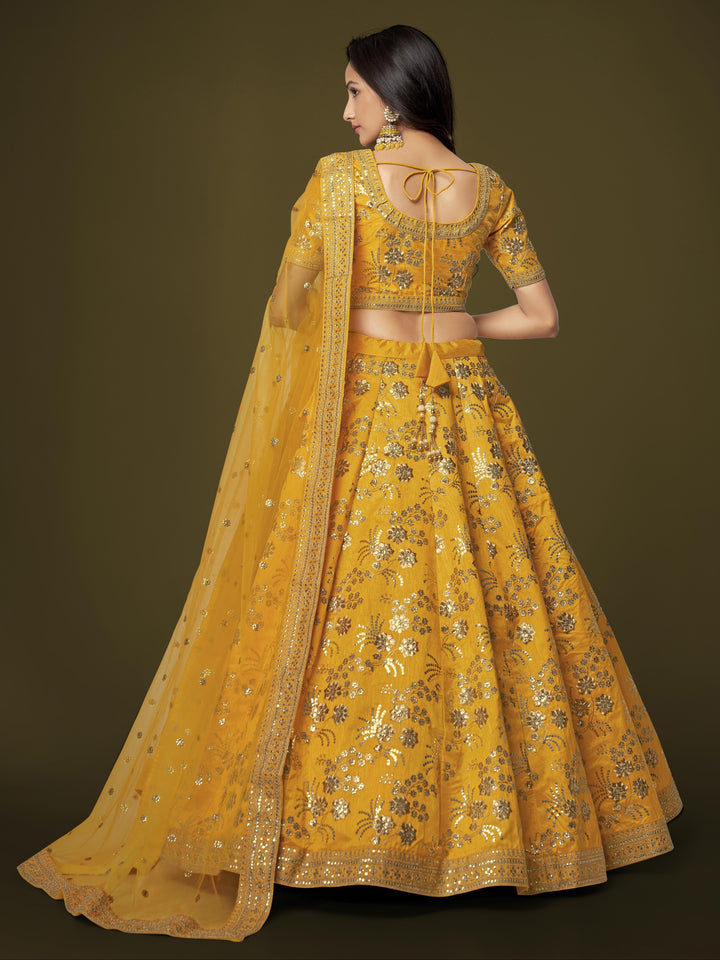 Yellow Color Slub Silk With Zari Sequins and Dori Embroidery Work Lehenga Choli