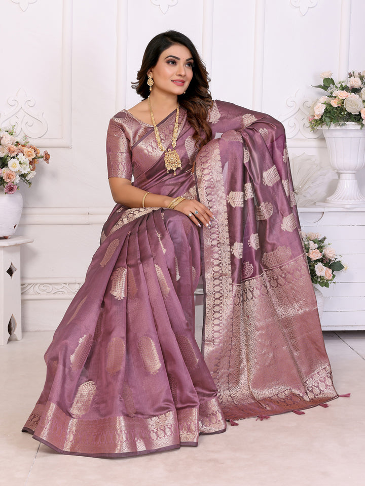 Brown Vanshika Soft Organza Silk Banarasi Saree With Unique Butta With Unique Colours