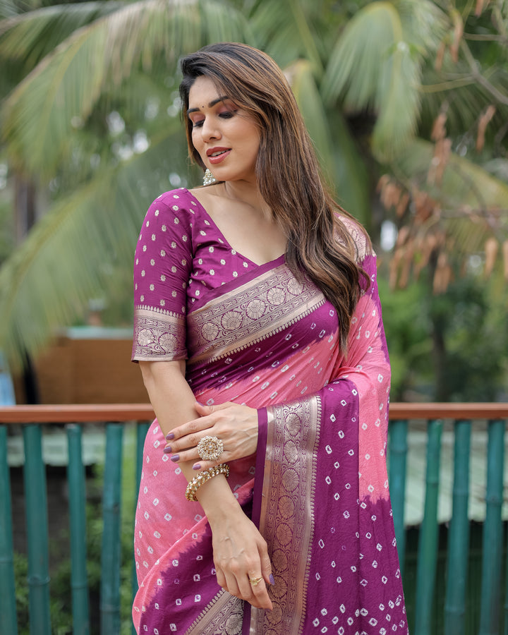Pink Devika Dola Soft Silk Bandhej Sarees Jari Paithani Weaving Border & Weaving Paithani Style Rich Pallu