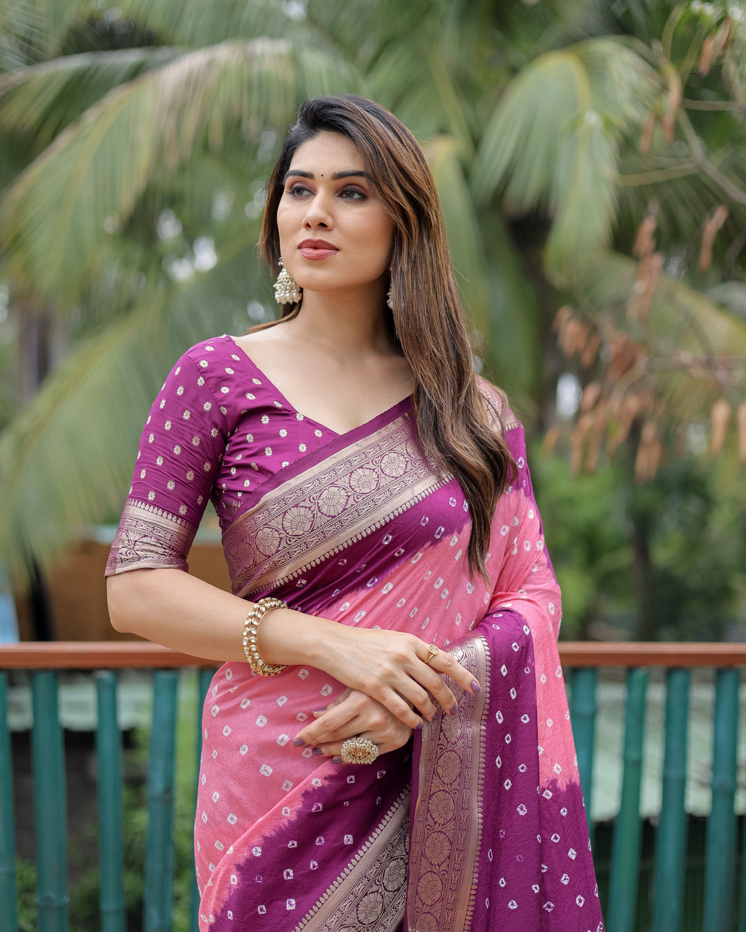 Pink Devika Dola Soft Silk Bandhej Sarees Jari Paithani Weaving Border & Weaving Paithani Style Rich Pallu