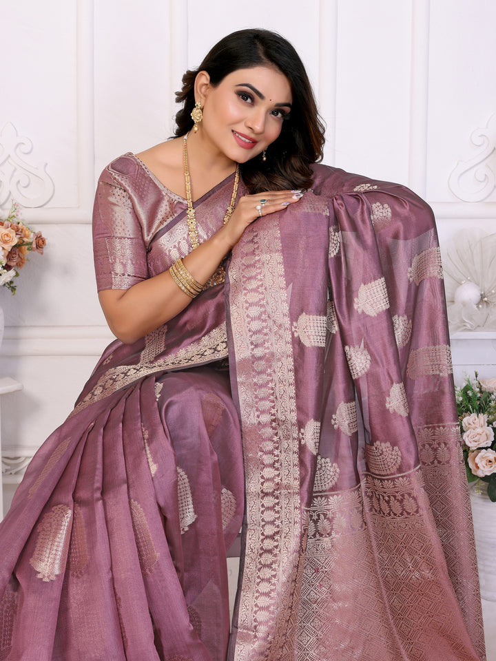 Brown Vanshika Soft Organza Silk Banarasi Saree With Unique Butta With Unique Colours