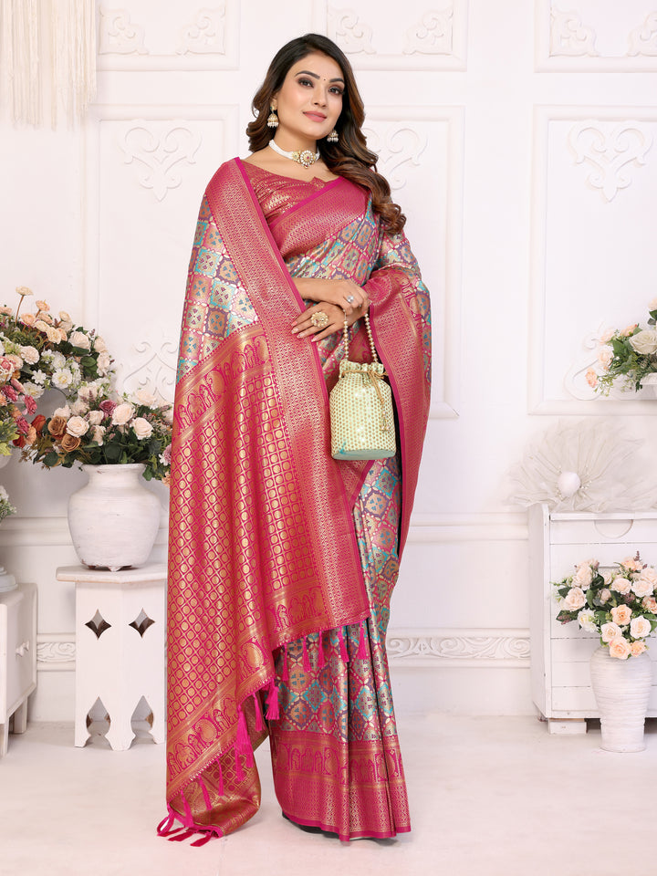Multi-color Chaturi-2 Banarasi Chaturi silk saree Jari weaving Border and Weaving rich pallu