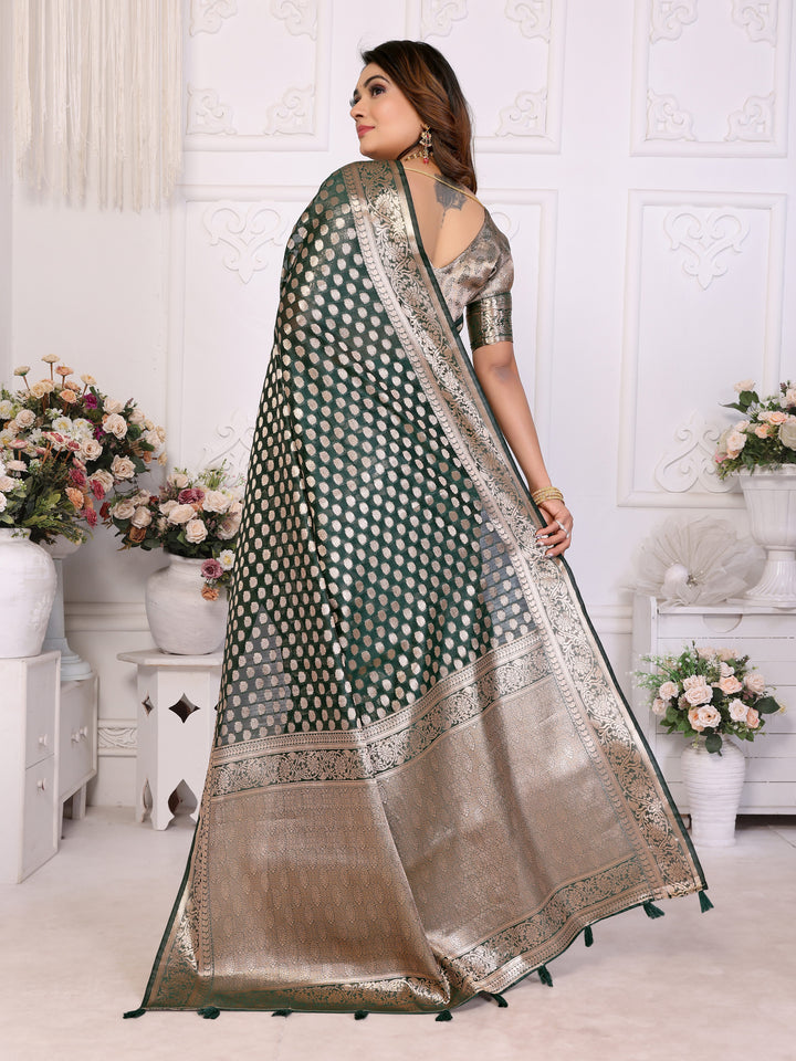 Green Aruni Soft Organza Silk Banarasi Saree With Unique Butta With Unique Colours