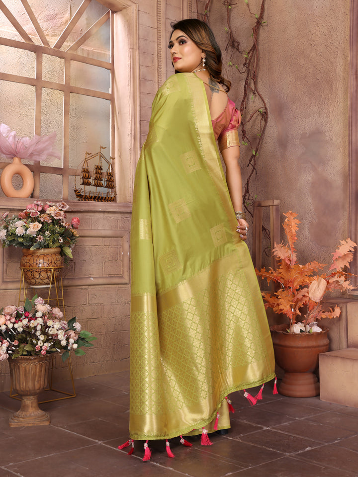 Green Sameera Lichi soft Silk sarees & woven Butta concept With woven Zari borders both sides