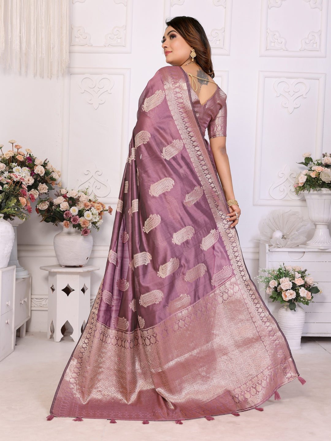 Brown Vanshika Soft Organza Silk Banarasi Saree With Unique Butta With Unique Colours