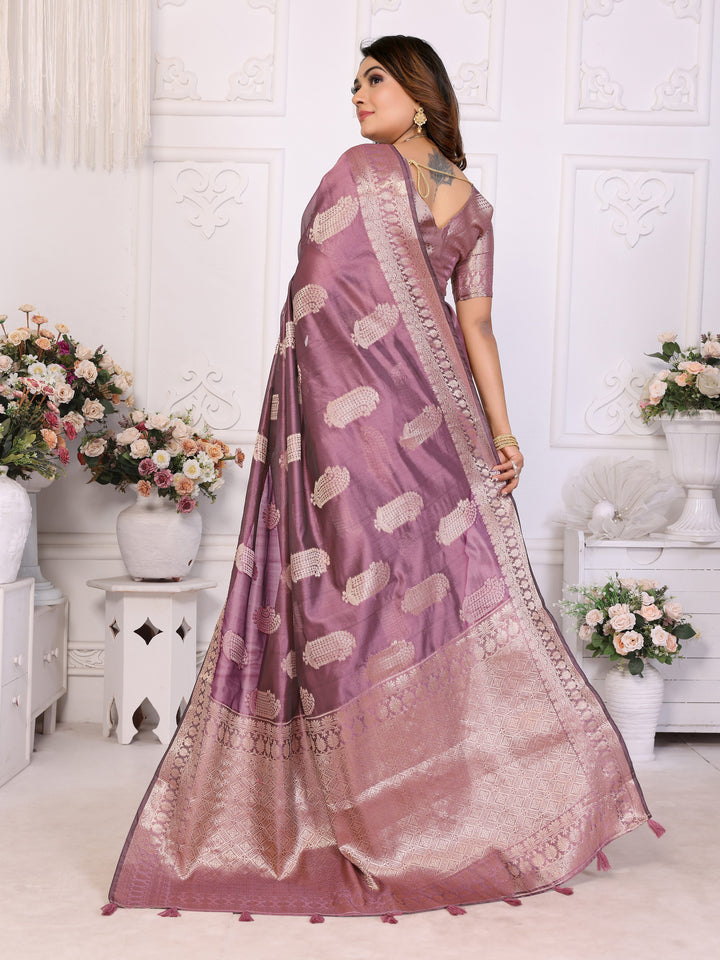 Brown Vanshika Soft Organza Silk Banarasi Saree With Unique Butta With Unique Colours