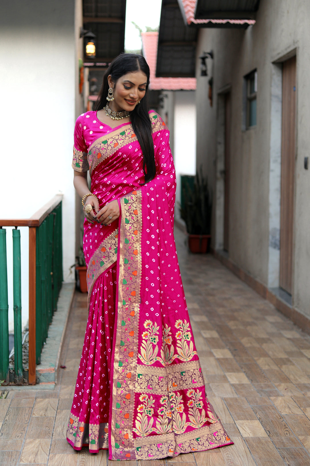 Pink Nazakat Pure Bandhej Silk Saree With Patola Border Zari Weaving Paithani And Paithani Rich Pallu