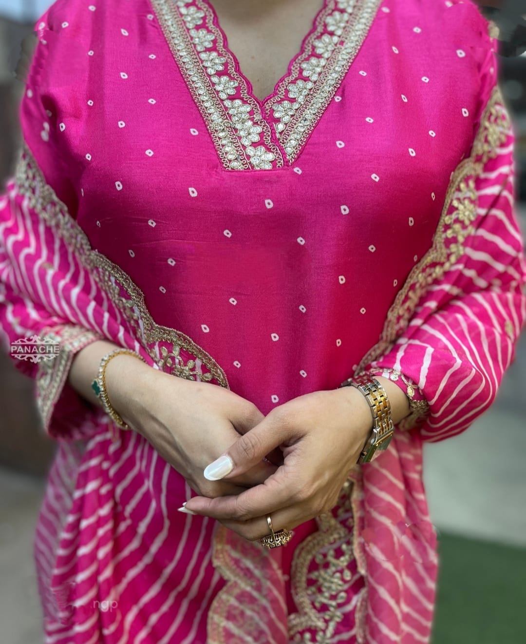 Pink Color Chanderi Kurti Embroidered Work With Pant & Dupatta Set