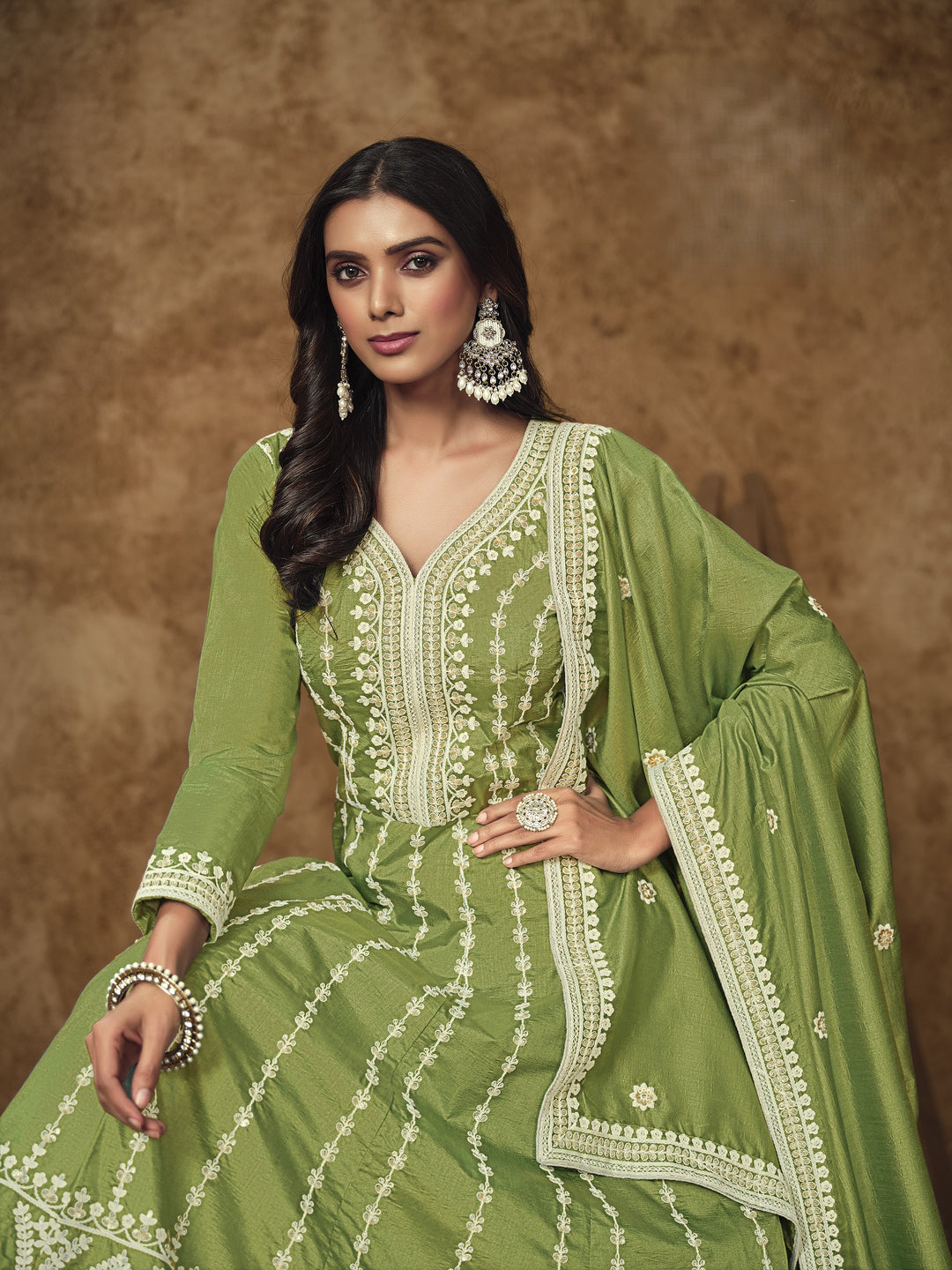 Green Color Dolla Silk With Embroidery And Sequins Work Anarkali Dress
