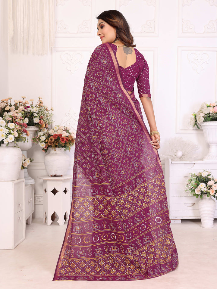 Purple Ambika Pure Patola And Bandhej Pattern Soft Cotton Light Weight Saree