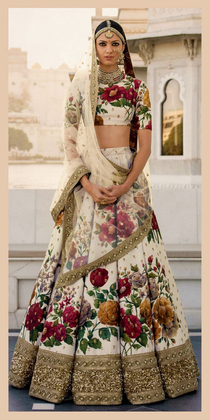 Cream Color Art Silk Sequins Embroidered Border and Pearl work Lehenga Choli