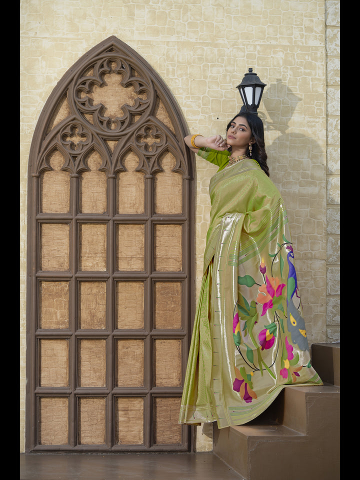 Green Color Paithani Soft Blended Silk Saree with Zari Woven