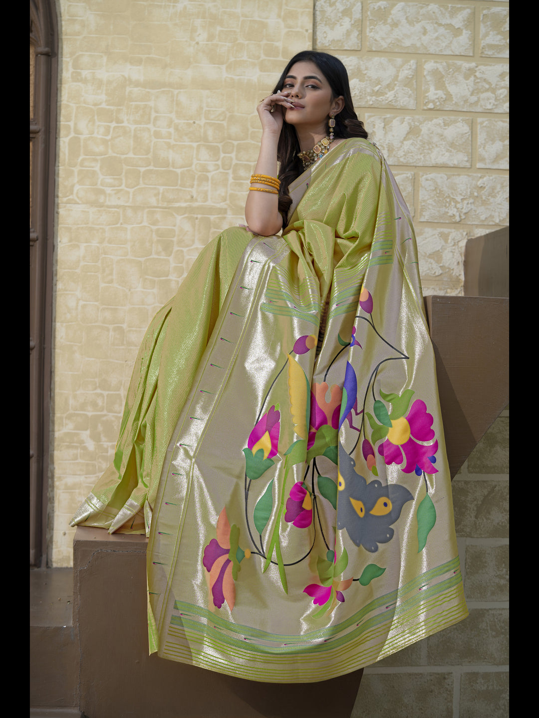 Green Color Paithani Soft Blended Silk Saree with Zari Woven