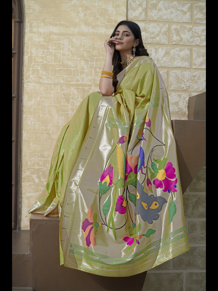 Green Color Paithani Soft Blended Silk Saree with Zari Woven