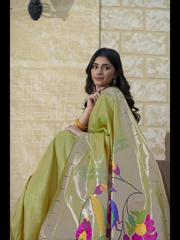 Green Color Paithani Soft Blended Silk Saree with Zari Woven