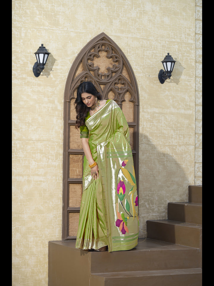 Green Color Paithani Soft Blended Silk Saree with Zari Woven