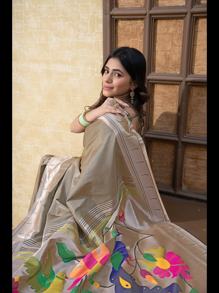 Gray Color Paithani Soft Blended Silk Saree with Zari Woven