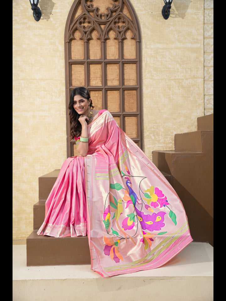 Pink Color Paithani Soft Blended Silk Saree with Zari Woven