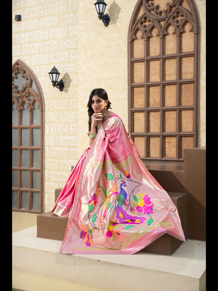 Pink Color Paithani Soft Blended Silk Saree with Zari Woven