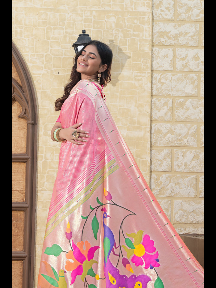 Pink Color Paithani Soft Blended Silk Saree with Zari Woven