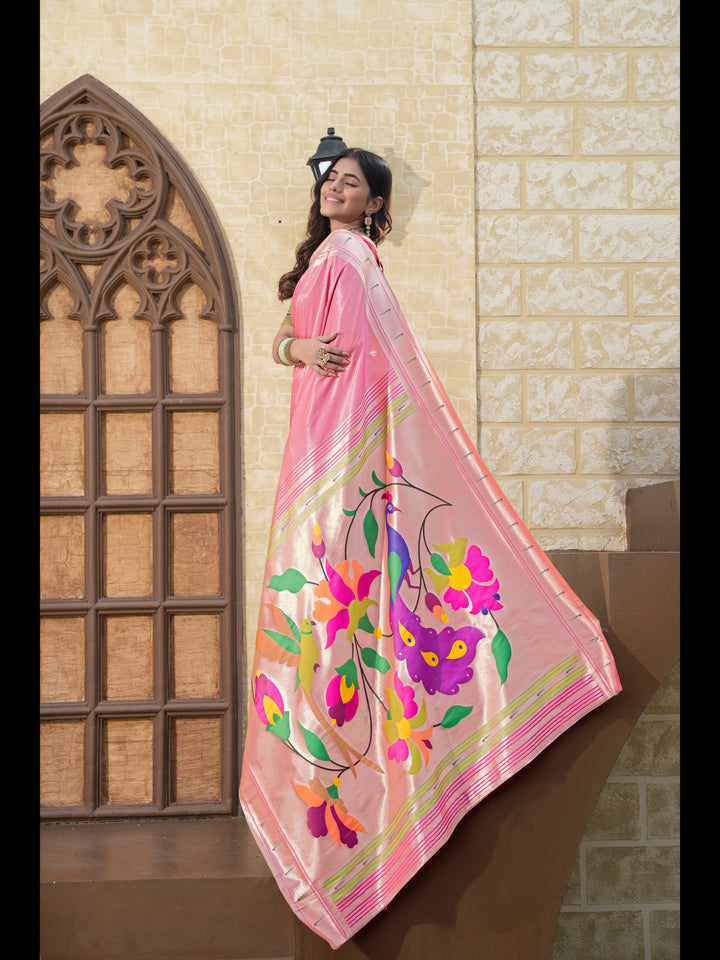 Pink Color Paithani Soft Blended Silk Saree with Zari Woven