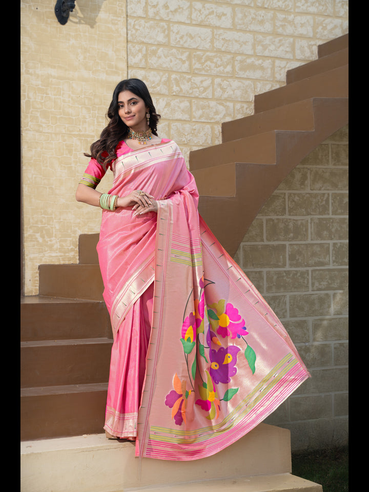 Pink Color Paithani Soft Blended Silk Saree with Zari Woven