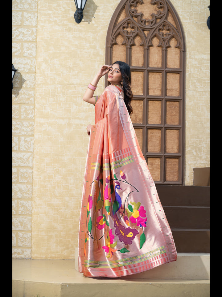 Red Color Paithani Soft Blended Silk Saree with Zari Woven