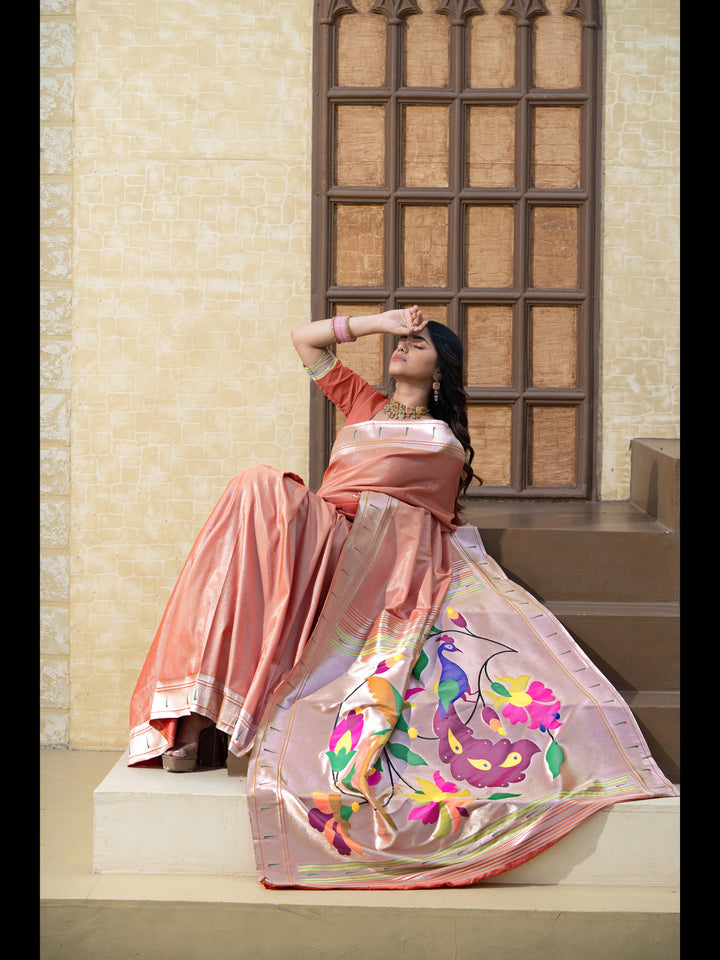 Red Color Paithani Soft Blended Silk Saree with Zari Woven