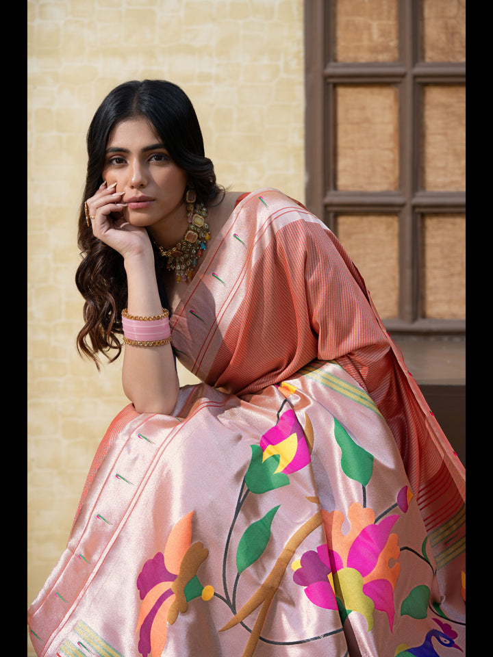 Red Color Paithani Soft Blended Silk Saree with Zari Woven