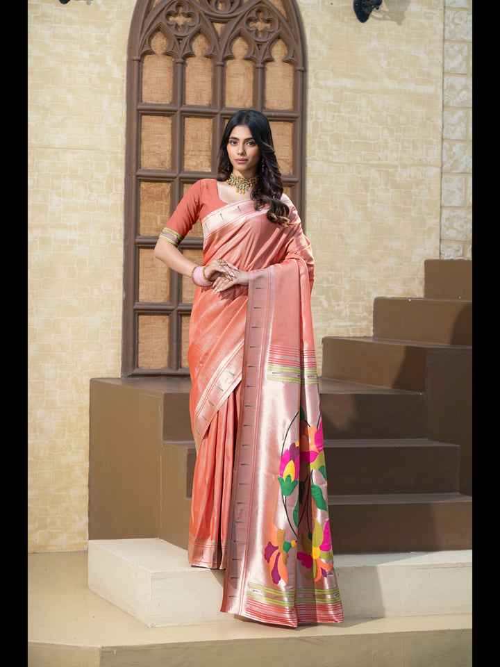 Red Color Paithani Soft Blended Silk Saree with Zari Woven