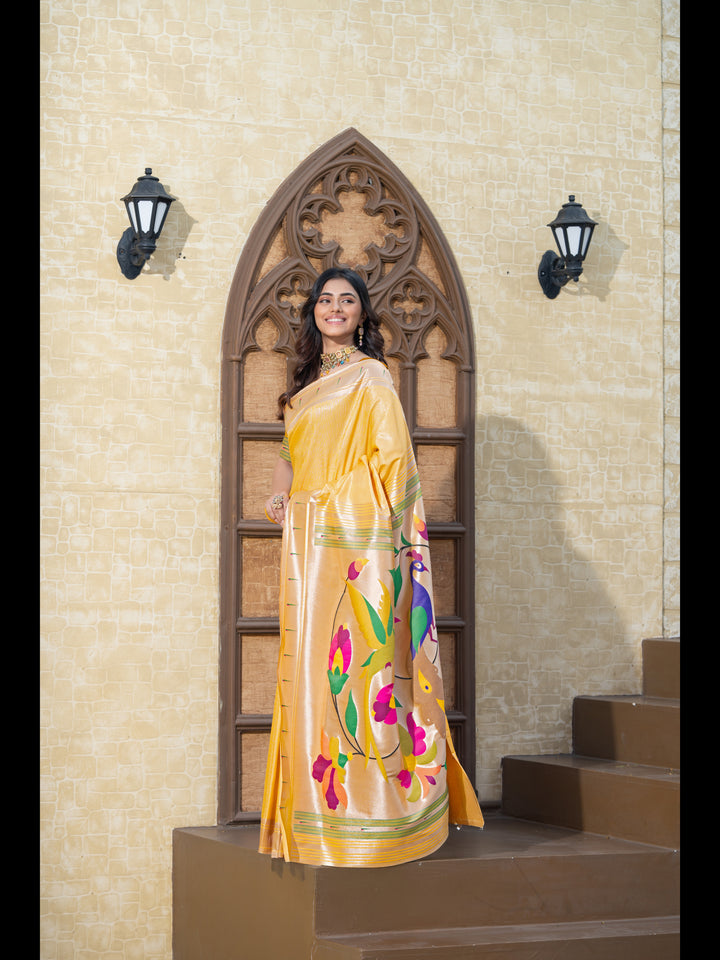 Yellow Color Paithani Soft Blended Silk Saree with Zari Woven