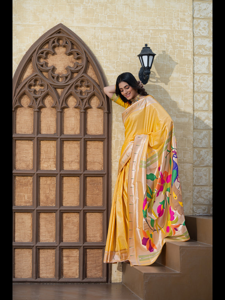 Yellow Color Paithani Soft Blended Silk Saree with Zari Woven