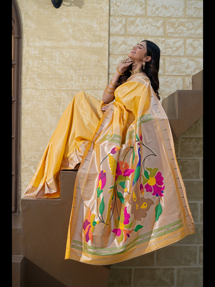 Yellow Color Paithani Soft Blended Silk Saree with Zari Woven