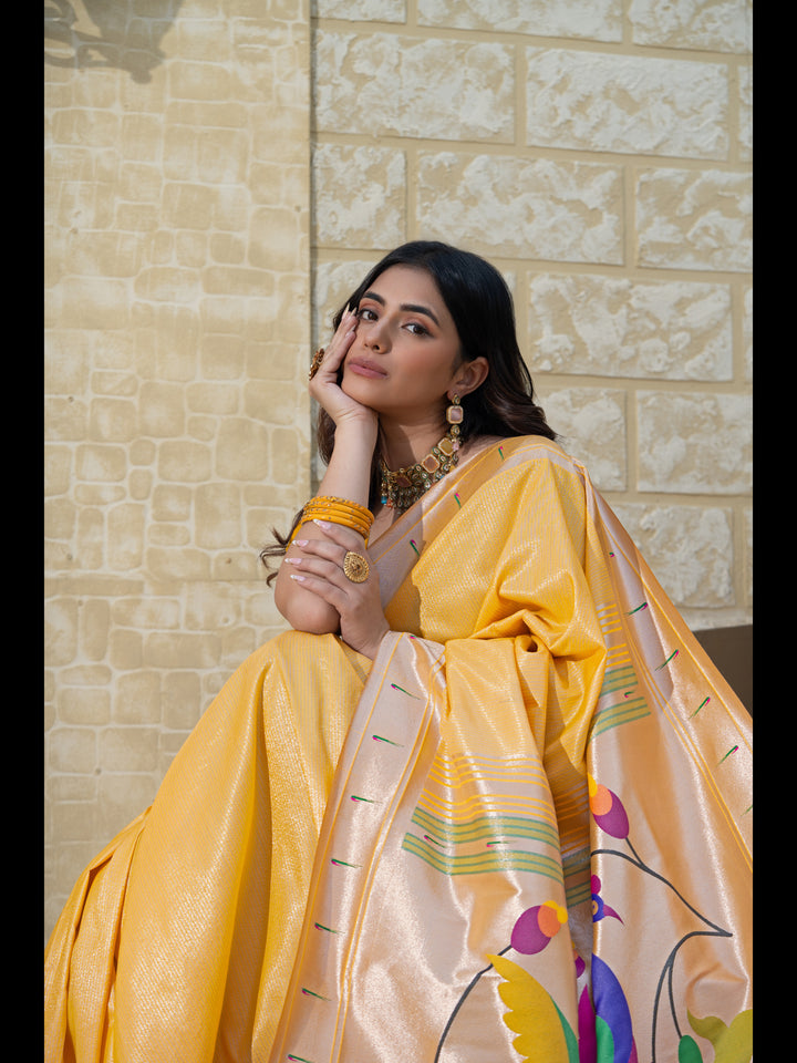 Yellow Color Paithani Soft Blended Silk Saree with Zari Woven