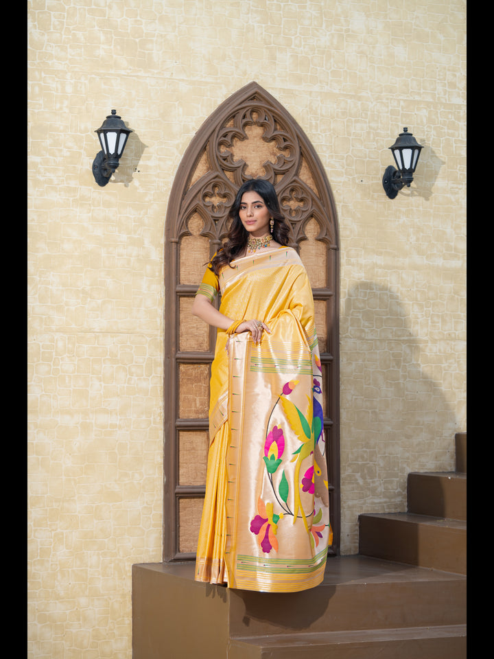 Yellow Color Paithani Soft Blended Silk Saree with Zari Woven